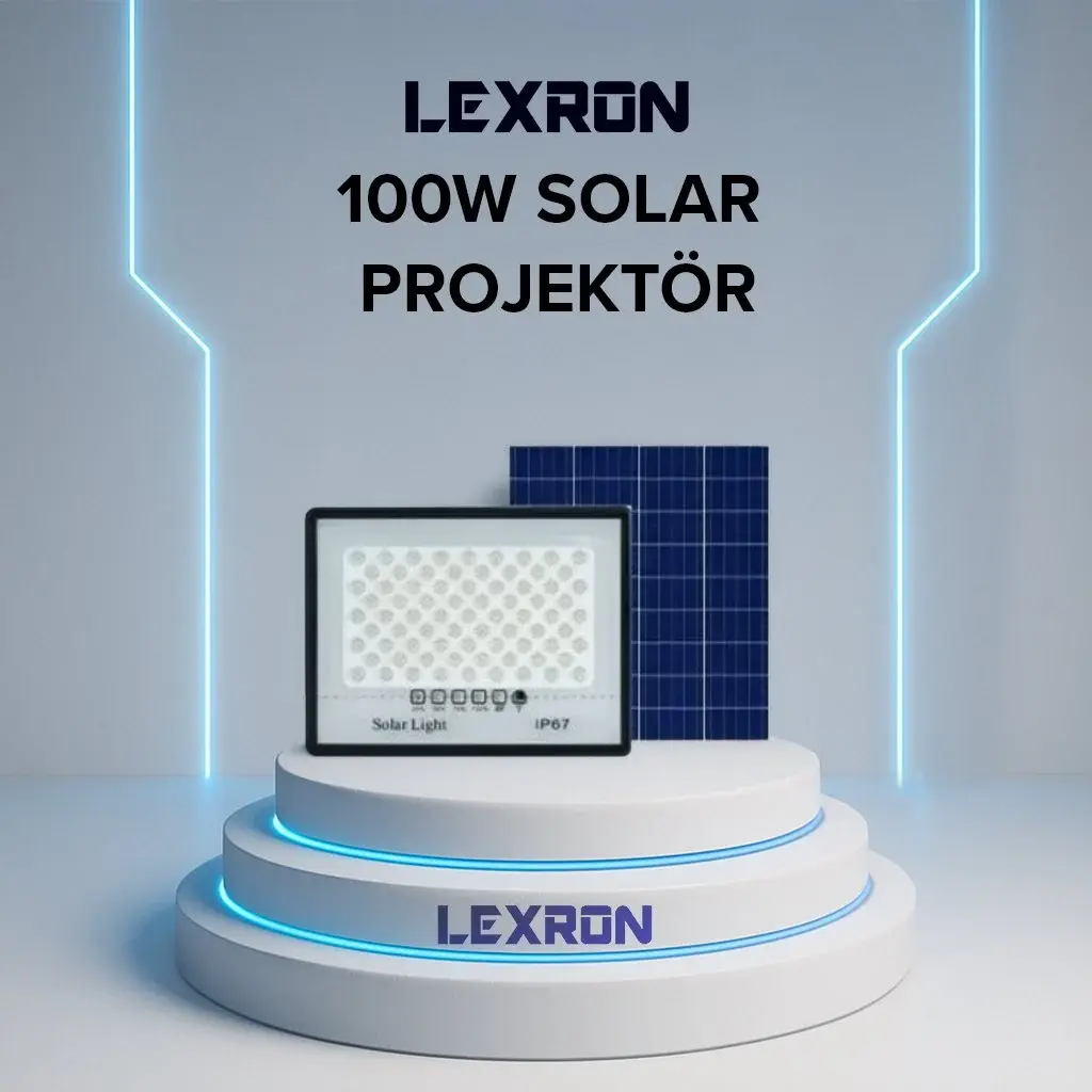 Lexron 100W Güneş Panelli Solar Led Projektör