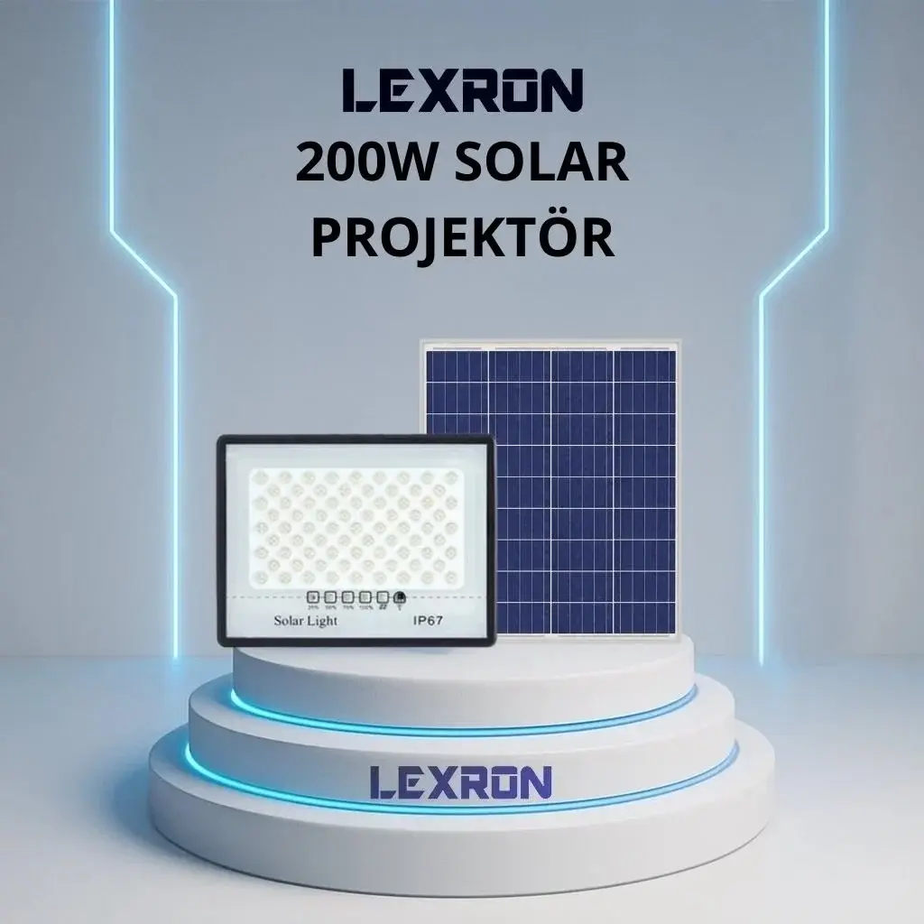 Lexron 200W Güneş Panelli Solar Led Projektör