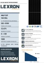 LEXRON 610W  TOPCON 16BB HALF CUT GÜNEŞ PANELİ