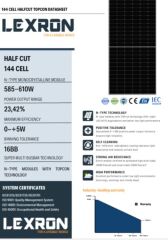 LEXRON 610W  TOPCON 16BB HALF CUT GÜNEŞ PANELİ